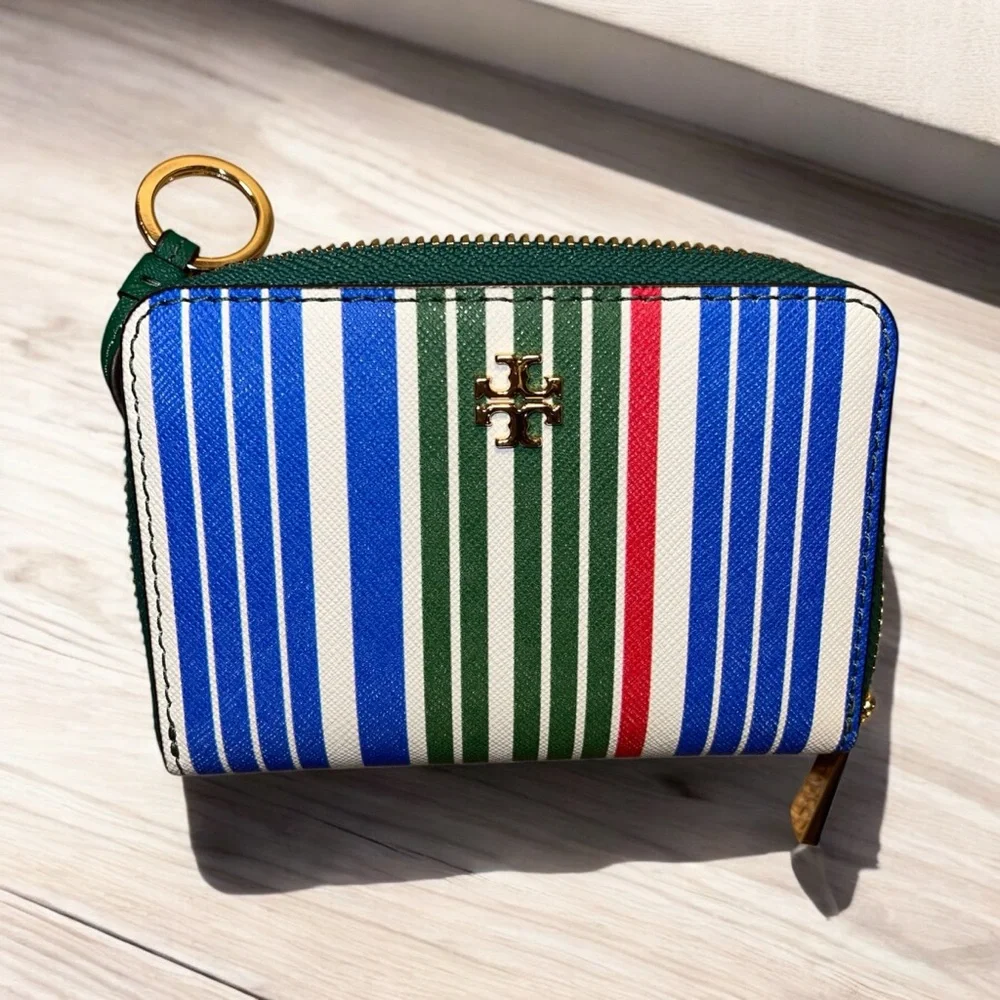 Tory Burch Striped Blue and Green leather wallet EUC